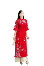 Ngọc Bình Áo Dài | Blue Red Vietnamese Traditional Dress for Women | Ao Dai For Wedding | Ao Dai Set