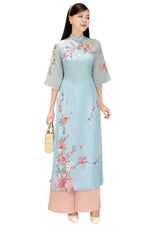 Ngọc Bình Áo Dài | Blue Red Vietnamese Traditional Dress for Women | Ao Dai For Wedding | Ao Dai Set