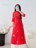 Pre-made Red Modernized Ao Dai Set | Vietnamese Ao Dai | Áo Dài Cách Tân