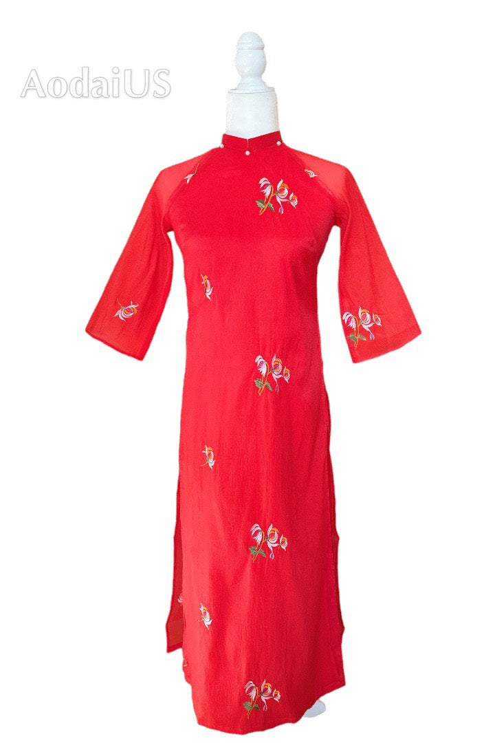 Pre-made Red Modernized Ao Dai Set | Vietnamese Ao Dai | Áo Dài Cách Tân