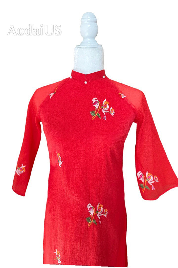 Pre-made Red Modernized Ao Dai Set | Vietnamese Ao Dai | Áo Dài Cách Tân