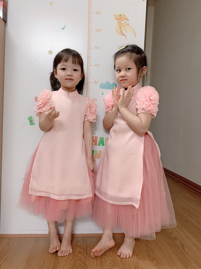 Pink Ao Dai For Kids | Áo Dài Bé gái | Kid Ao Dai | Modern Ao Dai For Girls | Ao Dai With Skirt