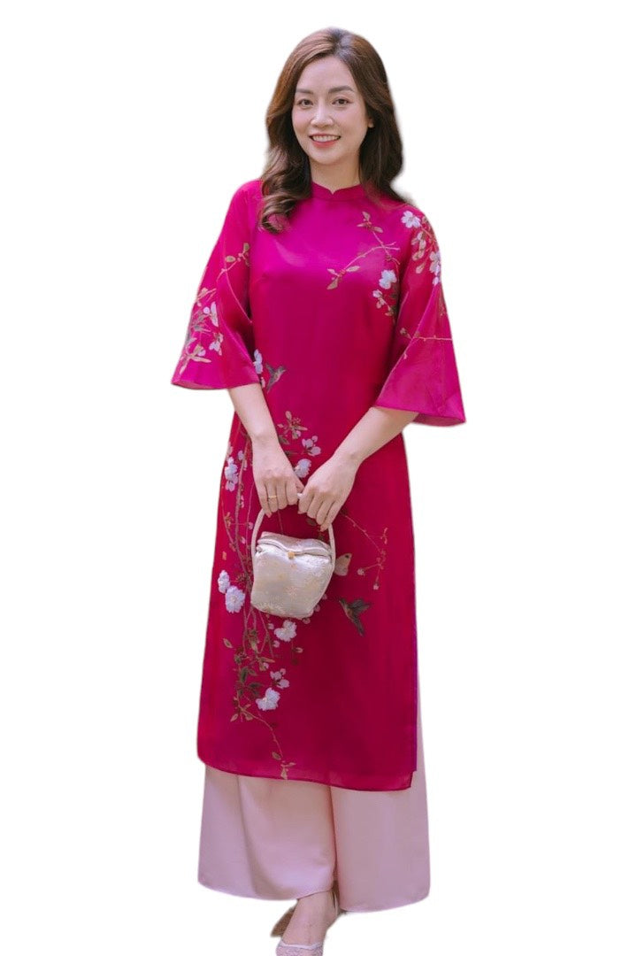 Pre-made Modernized Dress | Magenta Modernized Vietnamese Ao Dai | Áo Dài Cách Tân