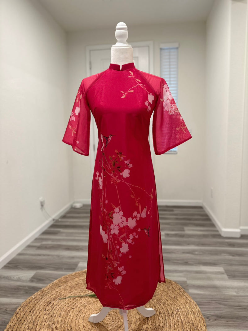 Pre-made Modernized Dress | Magenta Modernized Vietnamese Ao Dai | Áo Dài Cách Tân