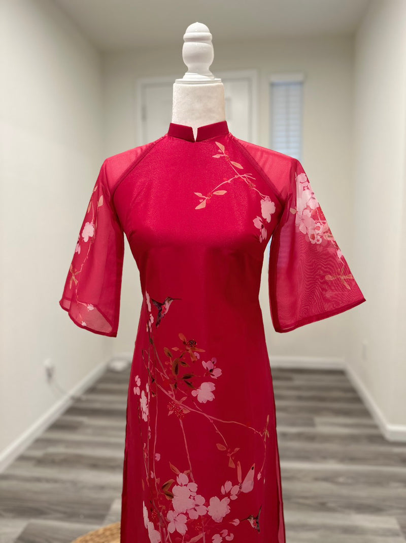 Pre-made Modernized Dress | Magenta Modernized Vietnamese Ao Dai | Áo Dài Cách Tân