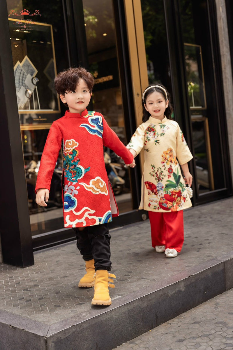 Siblings Ao Dai Dress | Boy Dress | Boy Ao Dai Top | Ao Dai For Girl| Áo Dài Bé Trai- Bé Gái