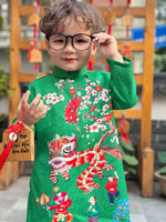 Green Dress For Boys | Áo Dài Bé Trai | Printed Ao Dai For Son | Ao Dai Tet