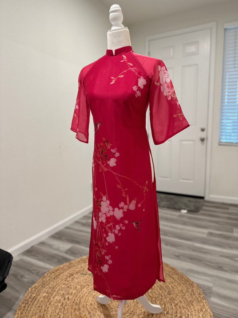 Pre-made Modernized Dress | Magenta Modernized Vietnamese Ao Dai | Áo Dài Cách Tân