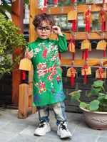 Green Dress For Boys | Áo Dài Bé Trai | Printed Ao Dai For Son | Ao Dai Tet