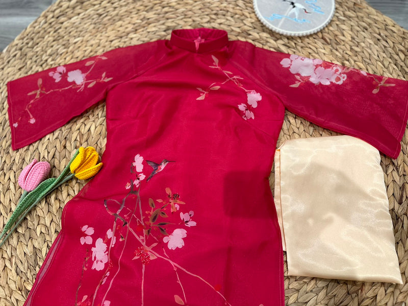 Pre-made Modernized Dress | Magenta Modernized Vietnamese Ao Dai | Áo Dài Cách Tân