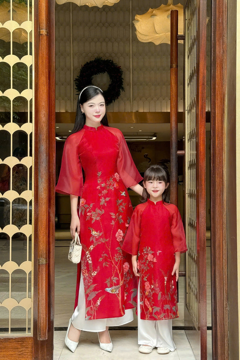 Red Matching Dresses Mom and Daughter | Áo Dài Đôi | B33