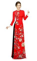 3D Printed Ao Dai For Women | Vietnamese Ao Dai - Round neck | Red Ao Dai I6