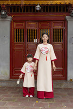 Cream Ao Dai Tet | Matching Mother & Daughter Dresses | Áo Dài Đôi Mẹ và Bé