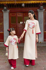 Cream Ao Dai Tet | Matching Mother & Daughter Dresses | Áo Dài Đôi Mẹ và Bé