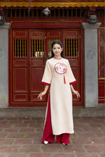 Cream Ao Dai Tet | Matching Mother & Daughter Dresses | Áo Dài Đôi Mẹ và Bé