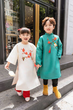 Girl Dress | Áo Dài Bé gái | Vietnamese Girl Ao Dai | Cream\ White Ao Dai for Daughter