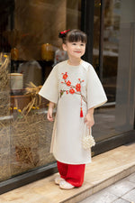 Girl Dress | Áo Dài Bé gái | Vietnamese Girl Ao Dai | Cream\ White Ao Dai for Daughter