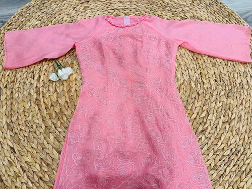 Rose Sparkle Ao Dai Dress | Vietnamese Modernized Ao Dai Vietnam I14