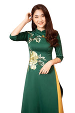 Pre-made Green Embroireded Vietnamese Ao Dai For Women | Ao Dai Viet Nam | Áo Dài Truyền Thống C29