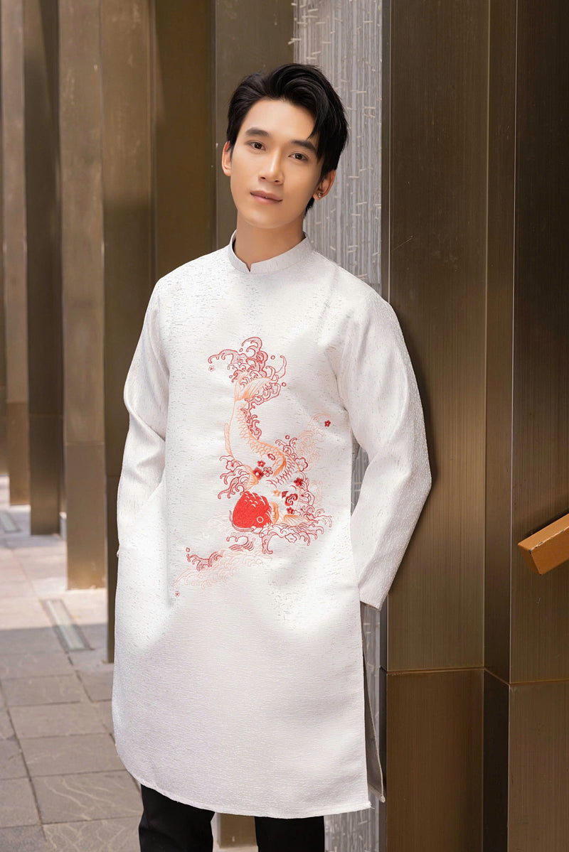 Fish Embroidery Men Ao Dai | Aó Dài Thêu Cá H27
