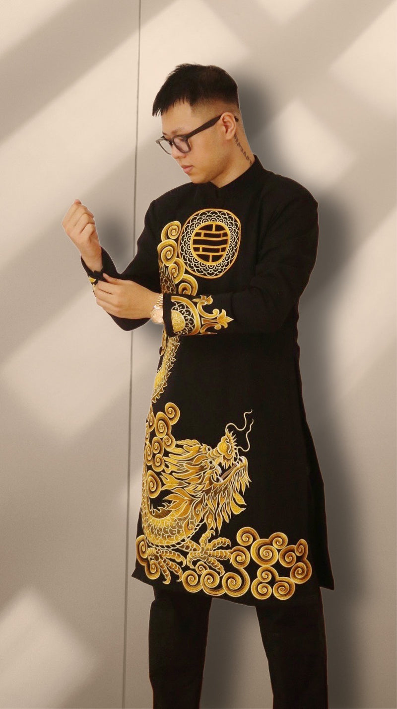 Vietnamese Traditional Ao Dai For Men| Black Men Dress | Embroidered Ao Dai For Man | Áo Dài Nam | Áo Dài Việt Nam