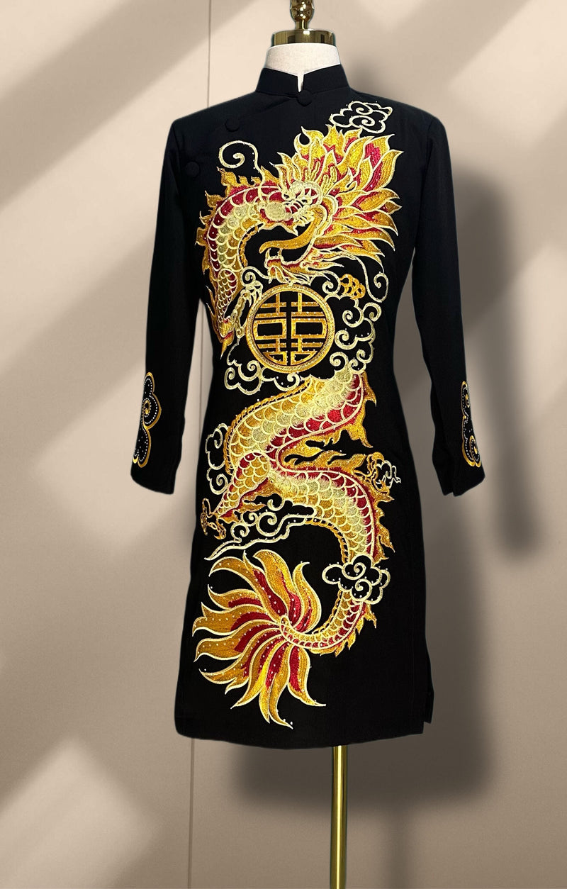 Black Dragon Embroidered Ao Dai For Men Men Dress Men's Ao Dai For Wedding Áo Dài Nam