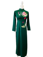 Pre-made Green Lotus Embroireded Vietnamese Ao Dai For Women | Ao Dai Viet Nam | Áo Dài Truyền Thống A10