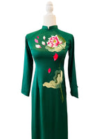 Pre-made Green Lotus Embroireded Vietnamese Ao Dai For Women | Ao Dai Viet Nam | Áo Dài Truyền Thống A10