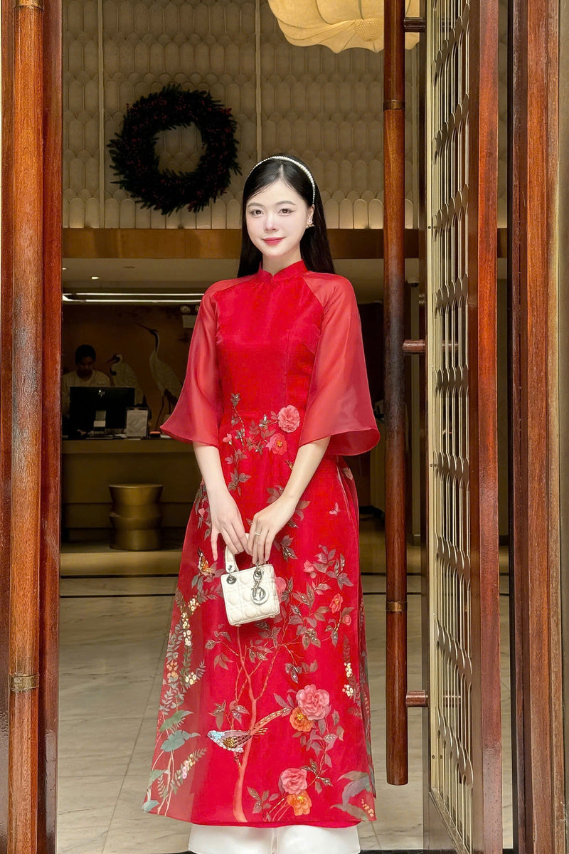 Red Matching Dresses Mom and Daughter | Áo Dài Đôi | B33