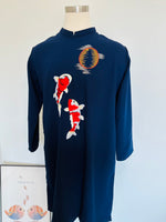 Blue, Beige Koi Fish Embroidered Ao Dai | Vietnamese Traditional Ao Dai For Men| Men Dress| Ao Dai For Groomsmen | Áo Dài Nam