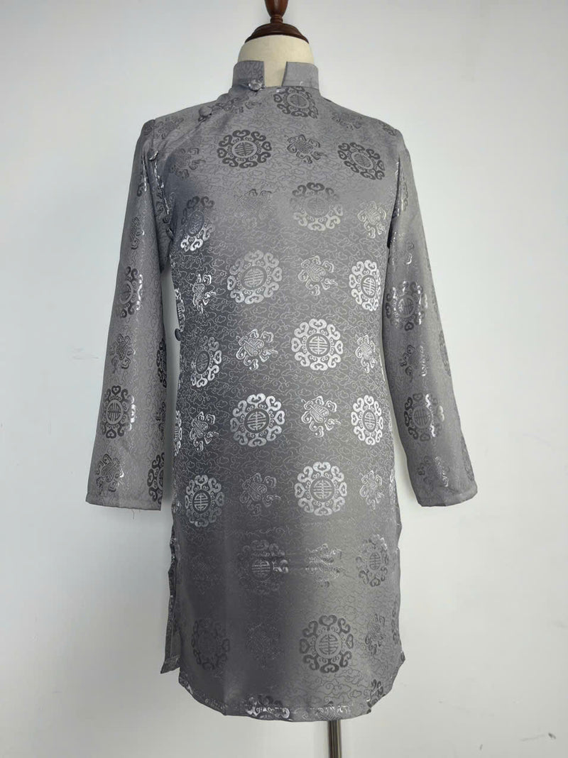 Coin Gray Men Vietnamese Traditional Ao Dai  | Men Dress | Áo Dài Nam | Jarquard Brocade Ao Dai Men