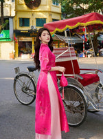 Hot Pink Silk Jackquard Ao Dai |  Vietnamese Traditional Dress | Ao Dai Vietnam | Bridesmaid Ao Dai | Ao Dai Set