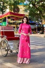 Hot Pink Silk Jackquard Ao Dai |  Vietnamese Traditional Dress | Ao Dai Vietnam | Bridesmaid Ao Dai | Ao Dai Set