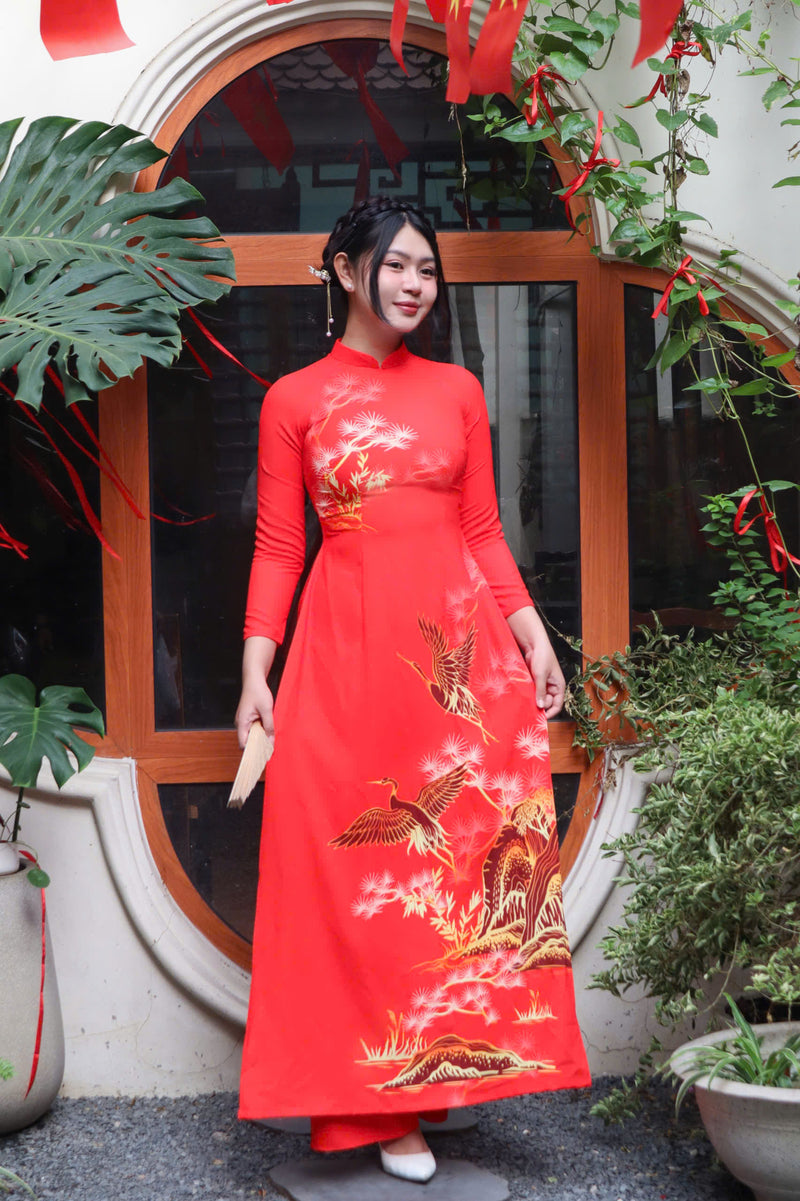 3D Silk Crane Ao Dai For Women | Áo Dài Truyền Thống