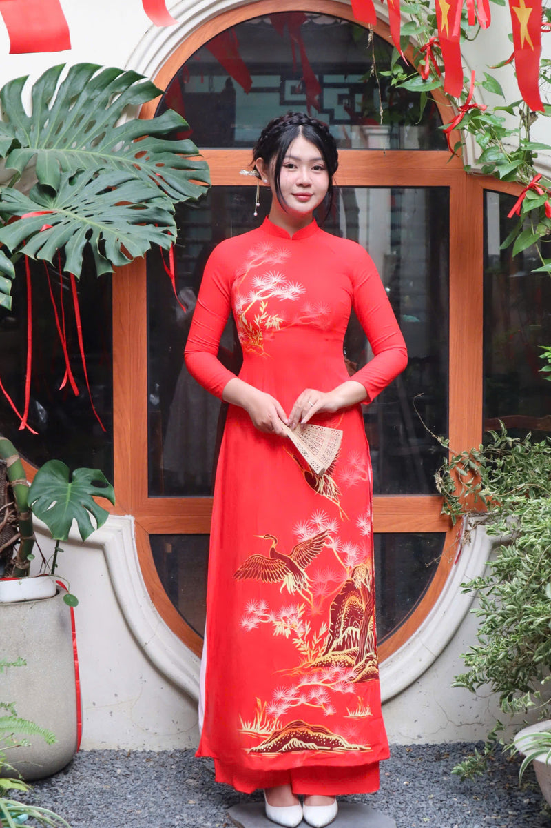 3D Silk Crane Ao Dai For Women | Áo Dài Truyền Thống