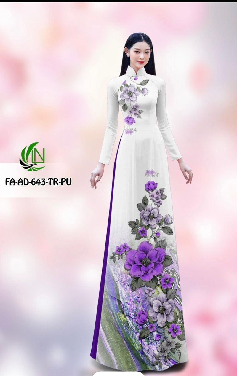 Purple Floral Printed Ao Dai | Áo Dài In Hoạ Tiết