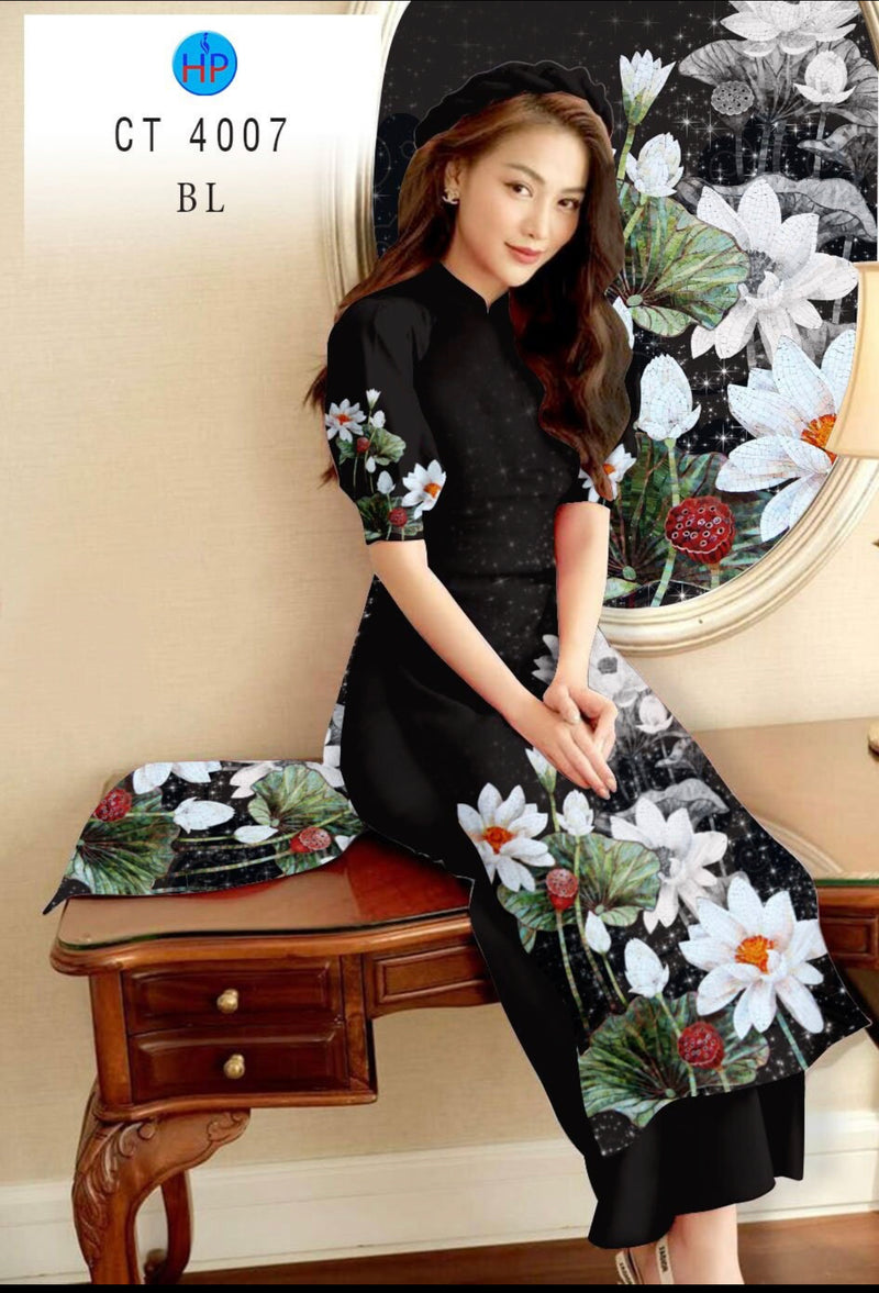 3D Lotus Printed Ao Dai | Vietnamese Ao Dai For Women