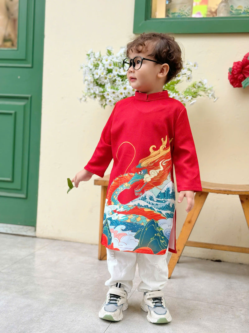 Red Dragon Ao Dai For Boys | Dress For Boys | Áo Dài Bé Trai | Long Dress Ao Dai | Viet Dress For Kids