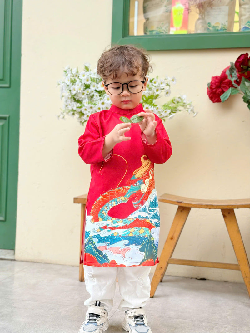 Red Dragon Ao Dai For Boys | Dress For Boys | Áo Dài Bé Trai | Long Dress Ao Dai | Viet Dress For Kids