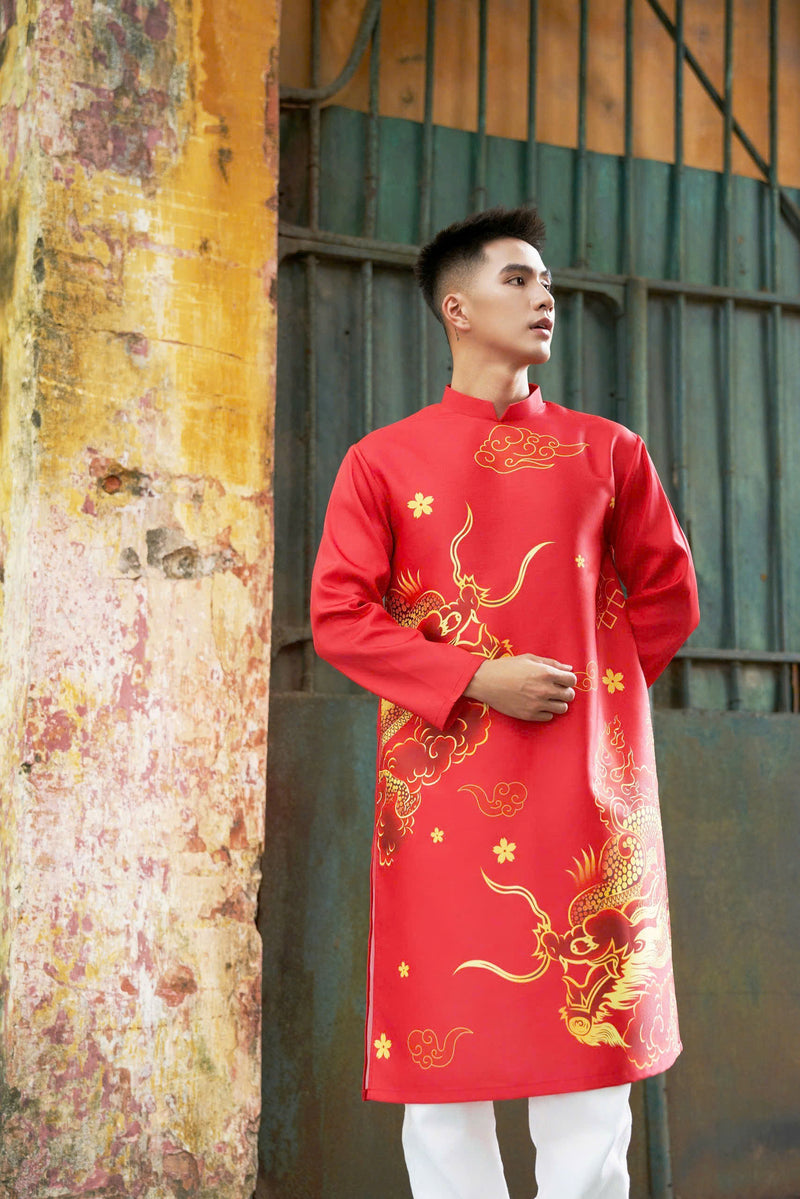 3D Dragon Printed Vietnamese Traditional Ao Dai For Men | Men Dress | Áo Dài Nam