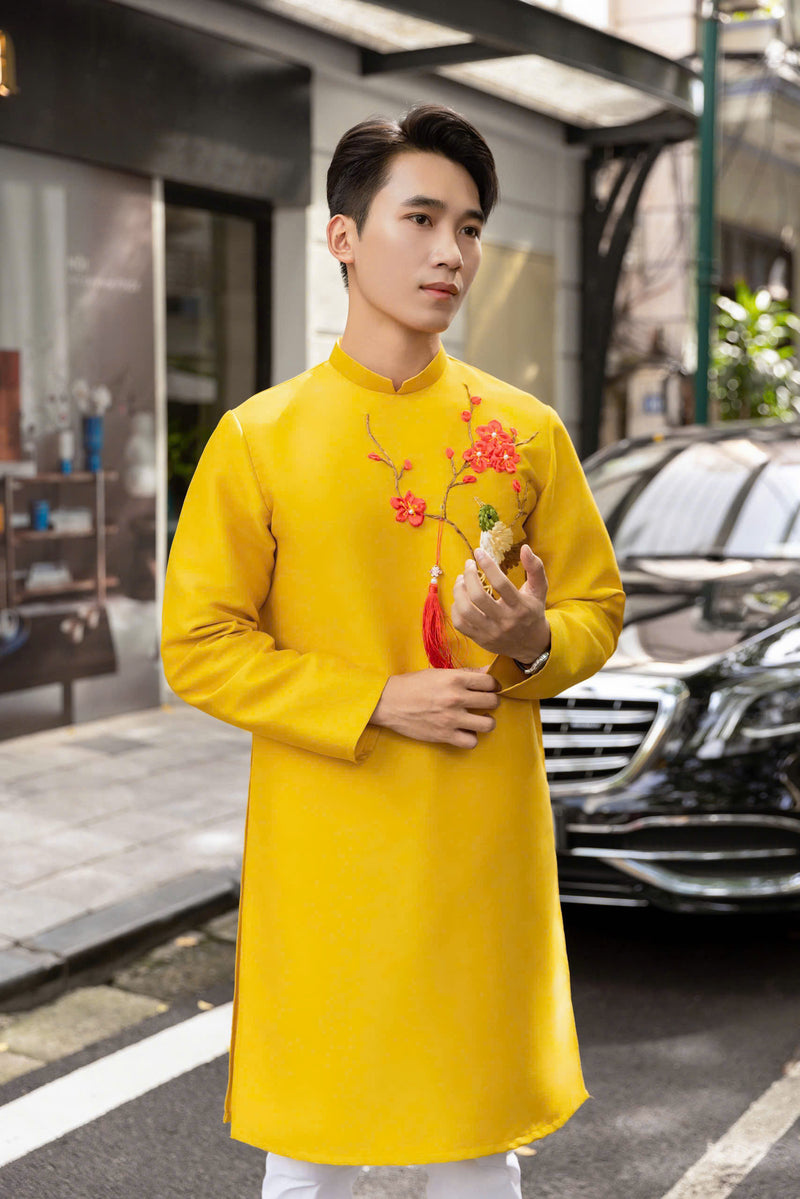 Yellow Ribbon Ao Dai For Men | Vietnamese traditional Ao Dai For Men | Men Dress | Ao Dai Nam |