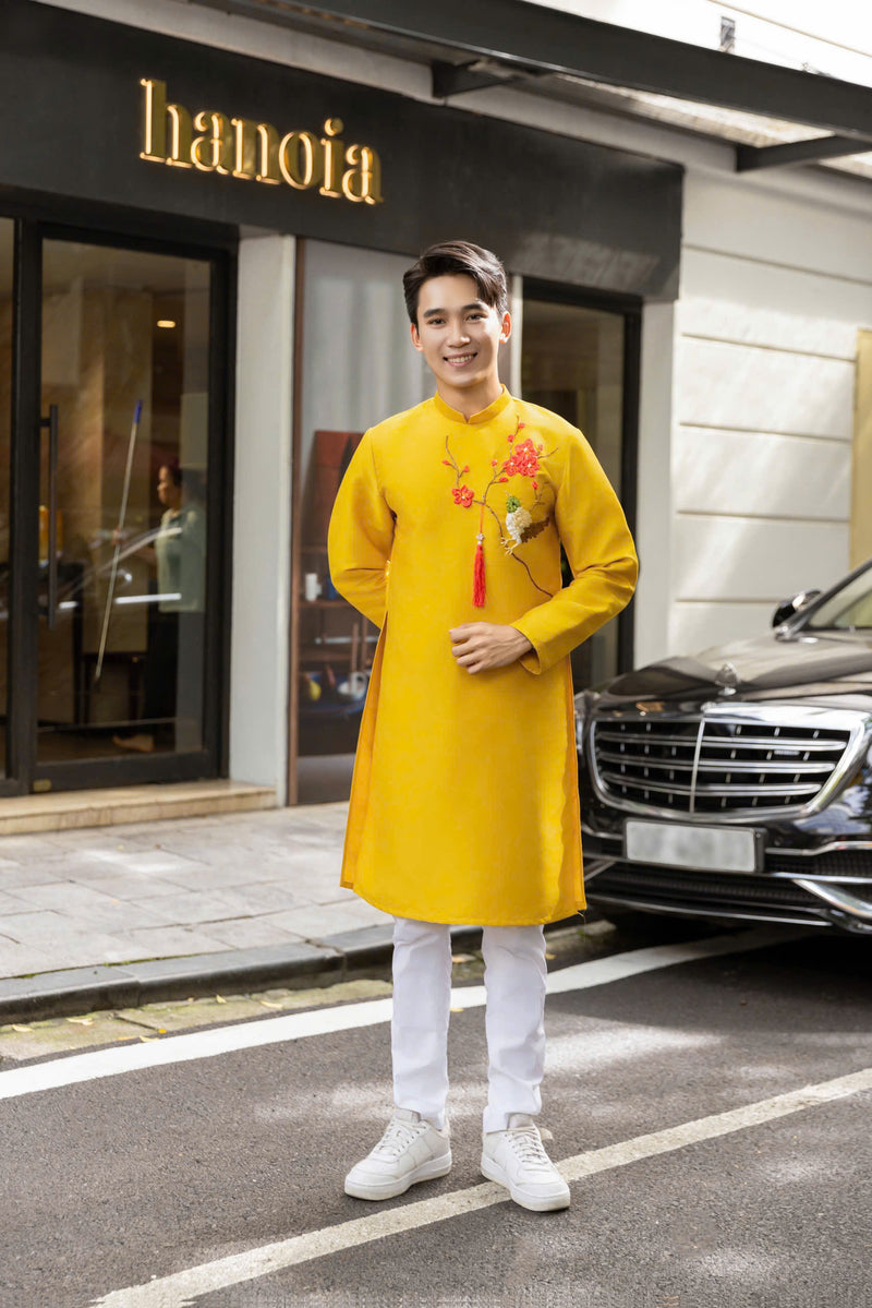 Yellow Ribbon Ao Dai For Men | Vietnamese traditional Ao Dai For Men | Men Dress | Ao Dai Nam |