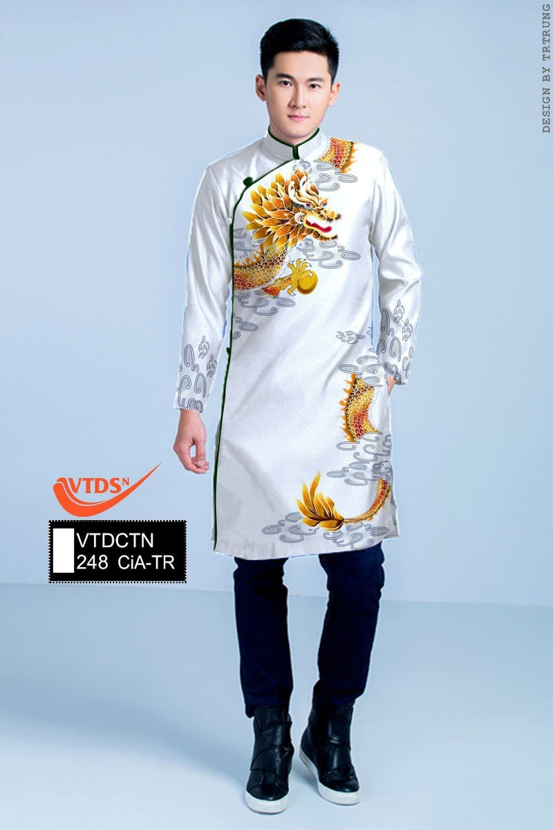 White Dragon Pattern Ao Dai For  Men | Traditional Ao Dai For Men | Men Dress | Áo Dài Nam