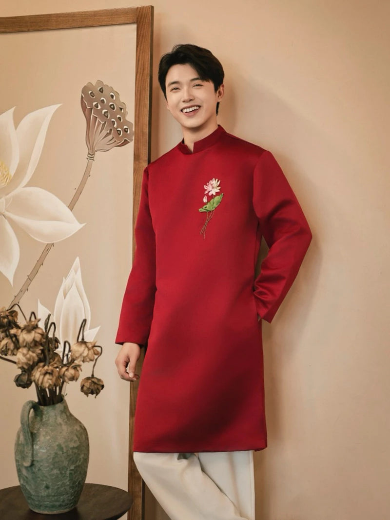 Lotus Embroidery Ao Dai Men | Men Dress | Áo Dài Nam