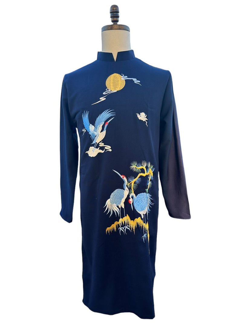 Navy Blue\ Red Ao Dai For Men | Men Dress | Áo Dài Nam | Birds Embroidered Ao Dai Men | H6