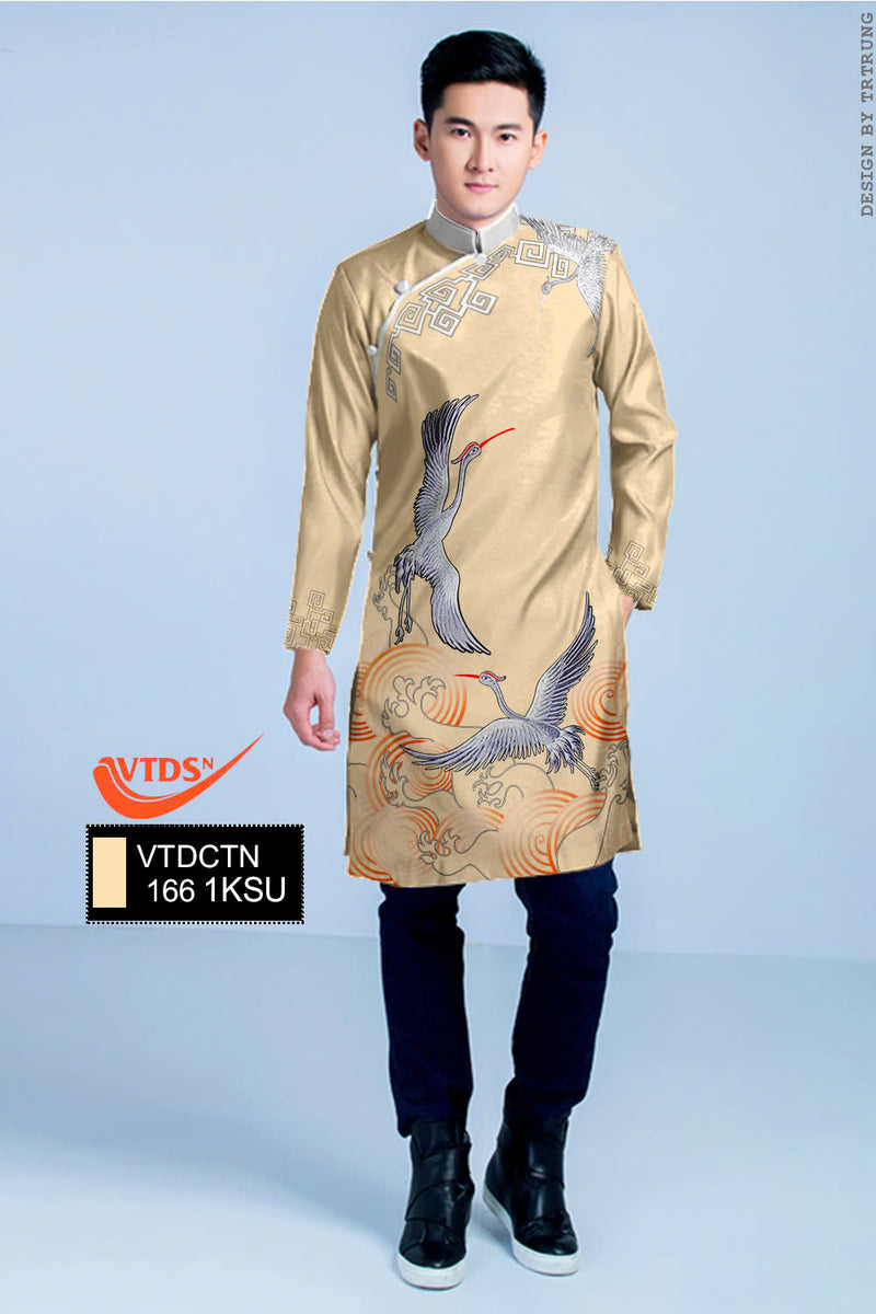 Crane Printed Ao Dai For  Men | Traditional Ao Dai For Men | Men Dress | Áo Dài Nam