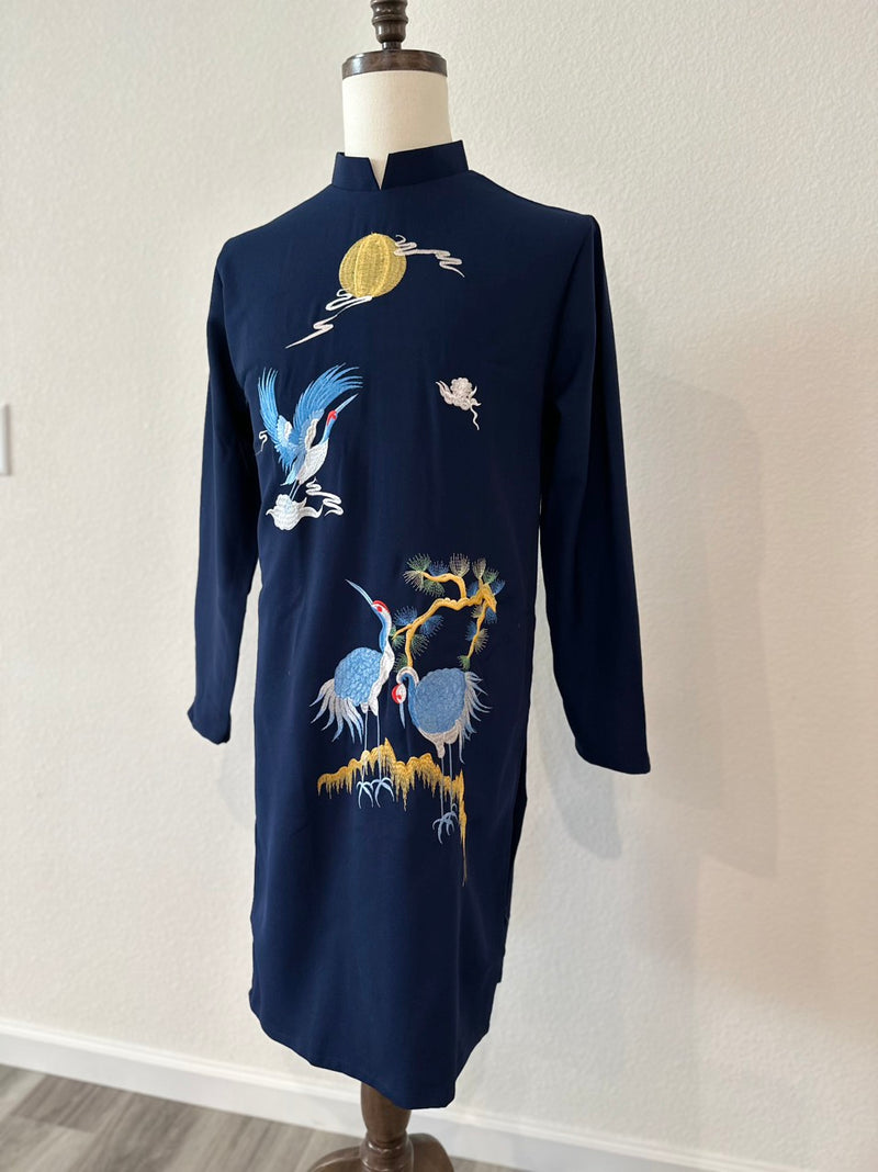 Navy Blue\ Red Ao Dai For Men | Men Dress | Áo Dài Nam | Birds Embroidered Ao Dai Men | H6