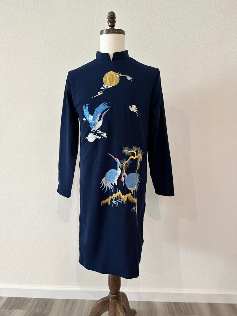 Navy Blue\ Red Ao Dai For Men | Men Dress | Áo Dài Nam | Birds Embroidered Ao Dai Men | H6