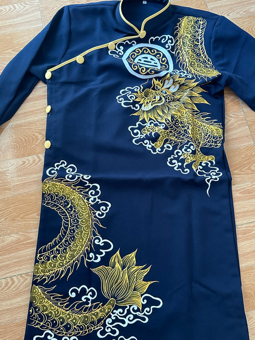 Blue Hand Painted Ao Dai For Men | Vietnamese traditional Ao Dai For Men | Customized Ao Dai Men | Ao Dai For Groom