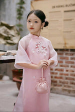 Pink Floral Sparkle Modern Ao Dai | Matching Ao Dai Mom & Daughter | Áo Dài Đôi Mẹ Và Bé | Ao Dai Tet 2025